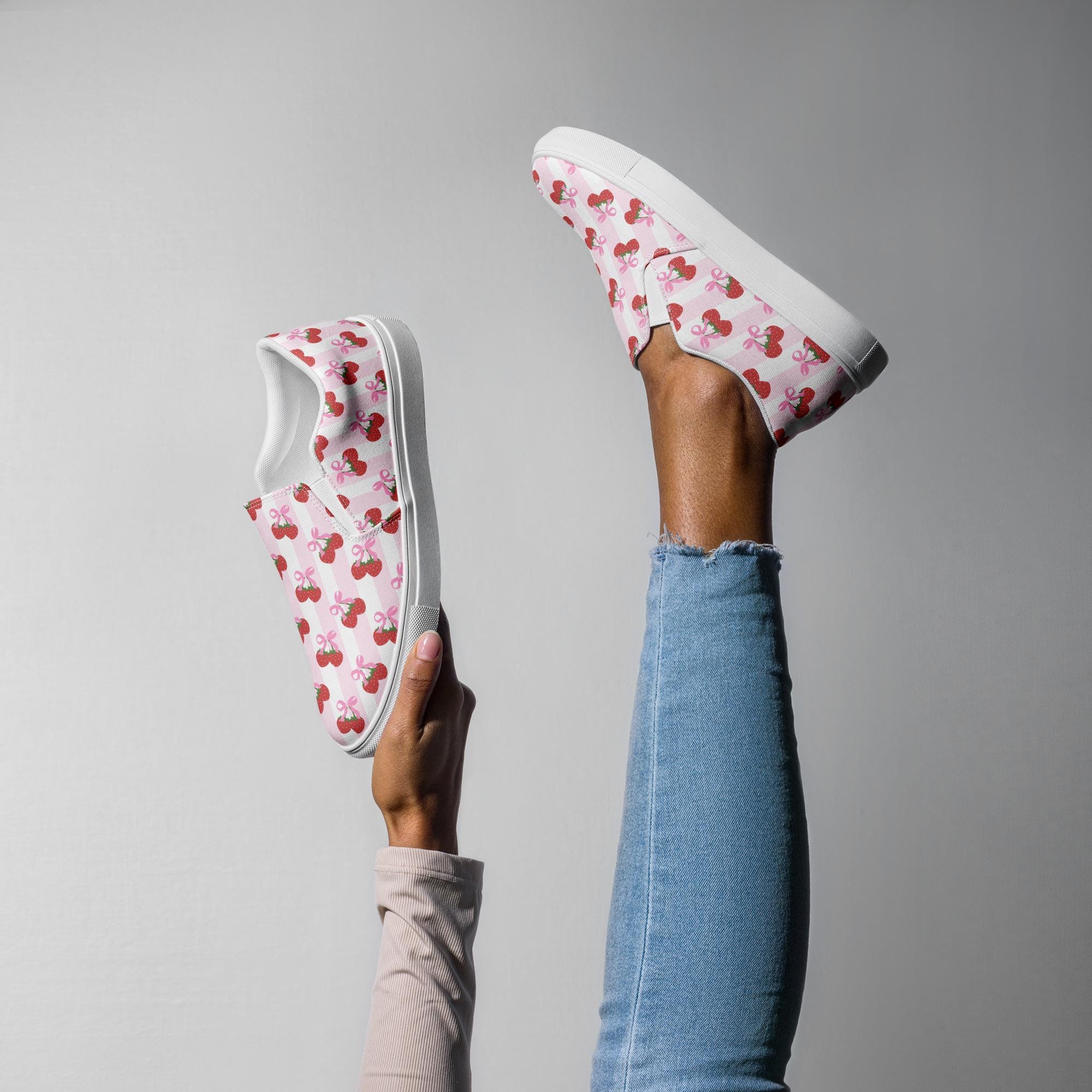 Berry Themed Womens Slip On Shoes Pink Canvas