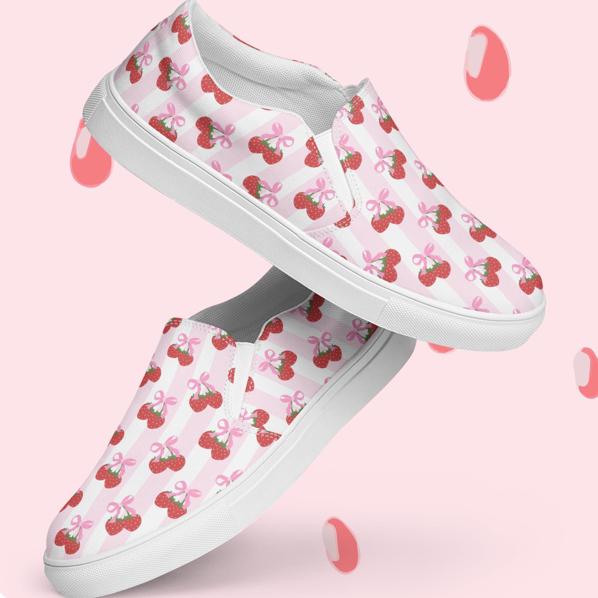 Berry Themed Womens Slip On Shoes Pink Canvas