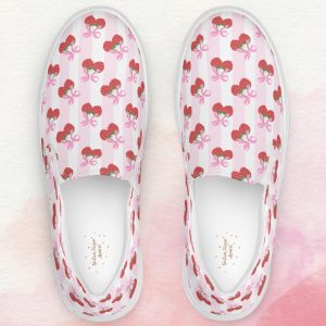 Berry Themed Womens Slip On Shoes Pink Canvas