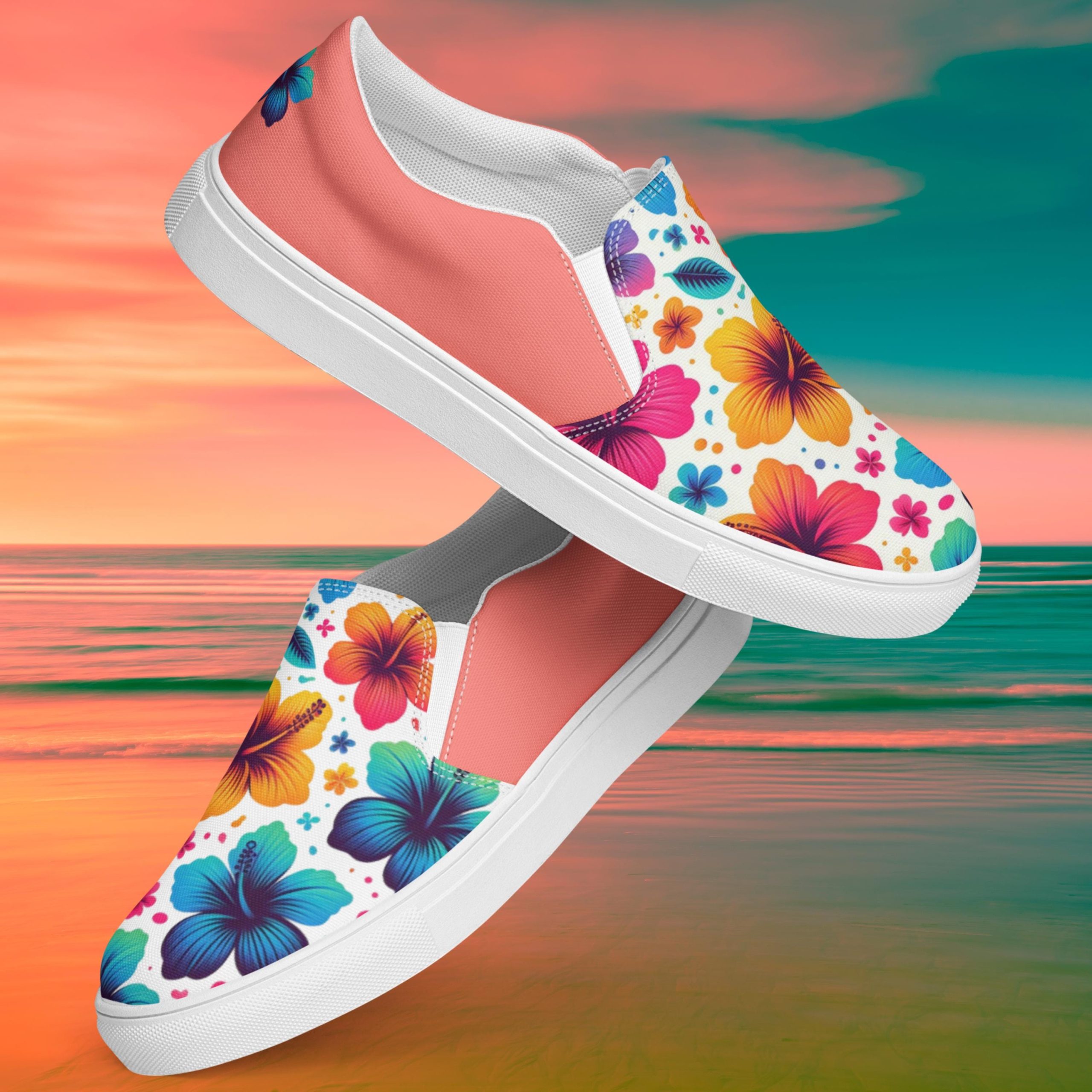 Tropical Slip On Canvas Shoes For Women Hibiscus
