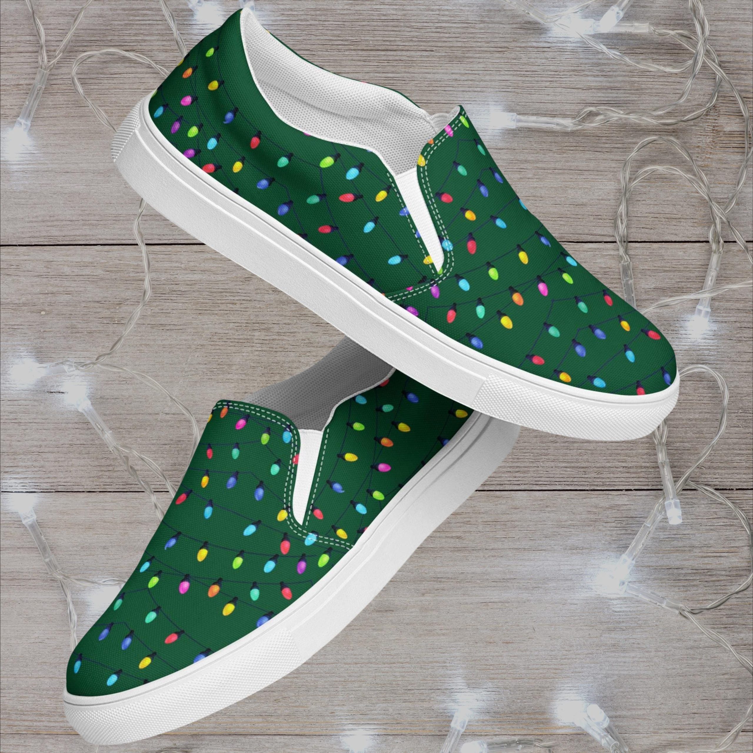 Womens Christmas Lights Slip On Shoes Holiday Canvas